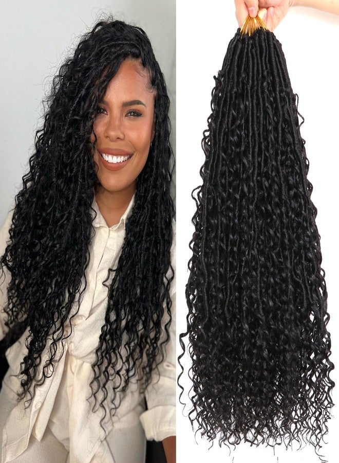AMUMI Goddess Locs Crochet Hair-18 Inch 8 Packs Boho Faux Locs Crochet Hair for Black Women Pre Looped Soft Locs with Curly Ends (1B#, 18 Inch(Pack of 8)) - Image 1